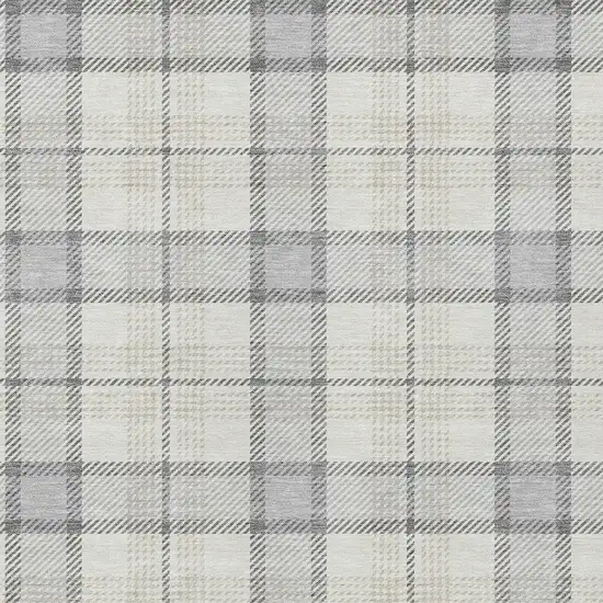 Silver And Gray Plaid Washable Indoor Outdoor Area Rug Photo 5