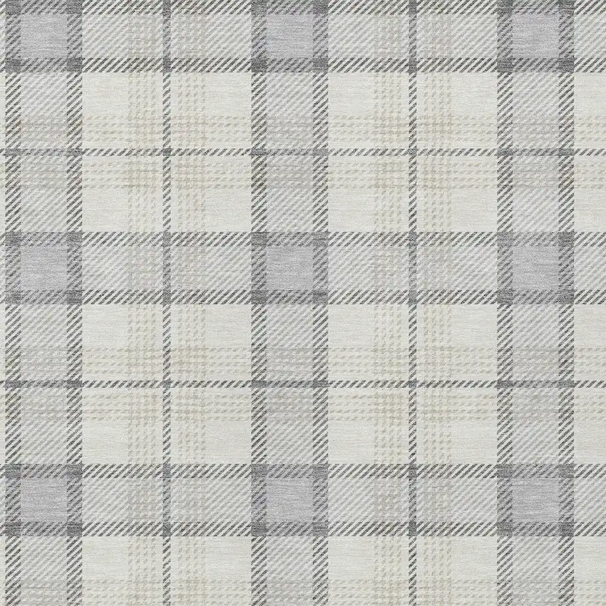 Silver And Gray Plaid Washable Indoor Outdoor Area Rug Photo 5