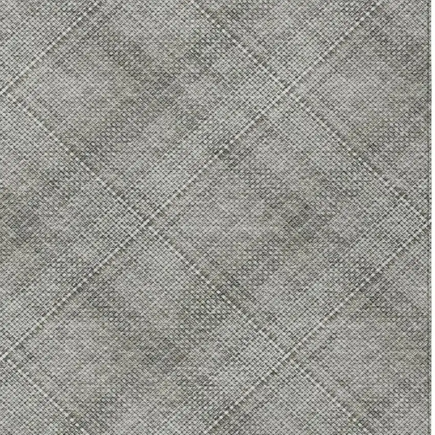 Silver And Gray Plaid Washable Indoor Outdoor Area Rug Photo 8