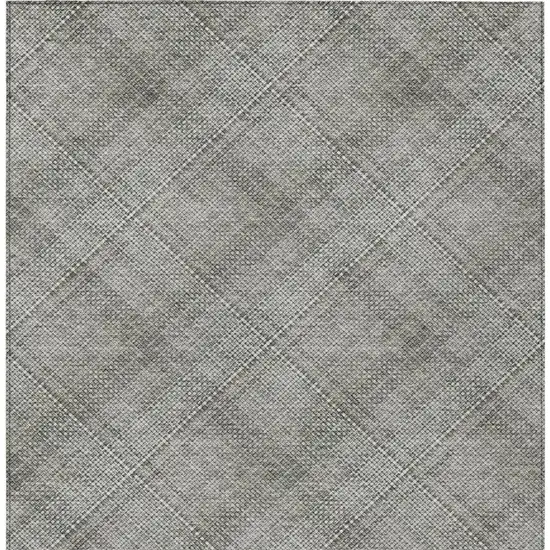 Silver And Gray Plaid Washable Indoor Outdoor Area Rug Photo 4