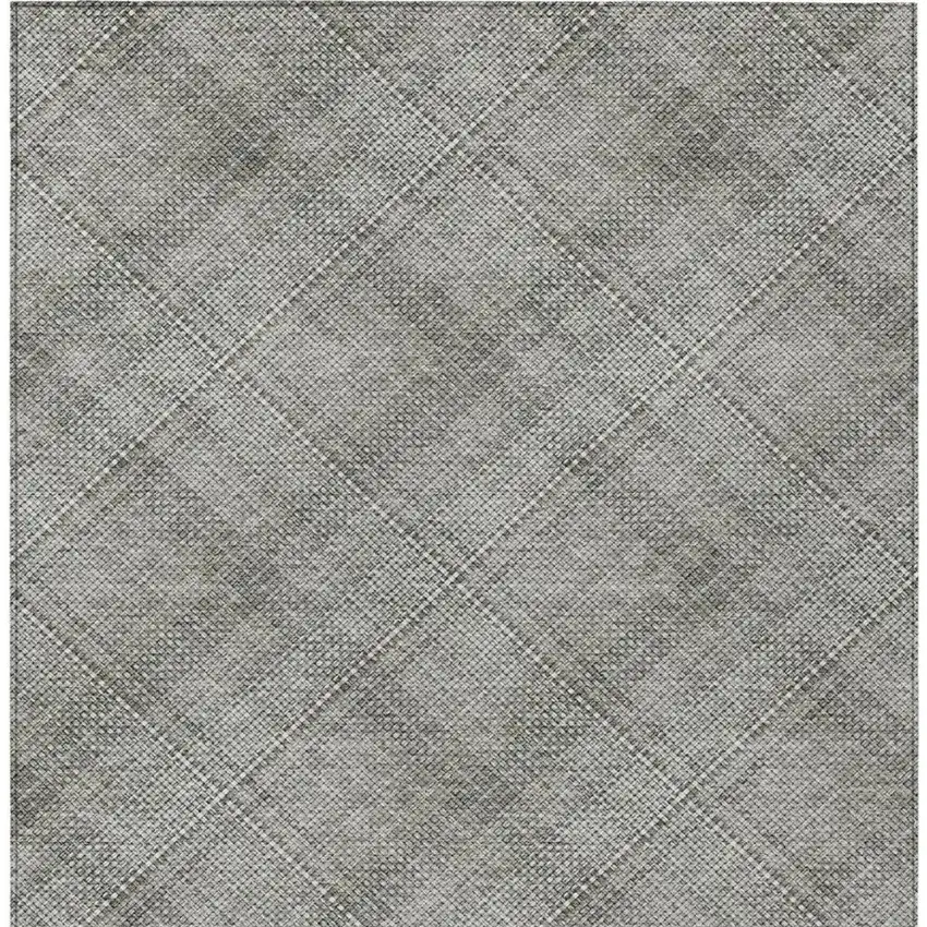 Silver And Gray Plaid Washable Indoor Outdoor Area Rug Photo 4