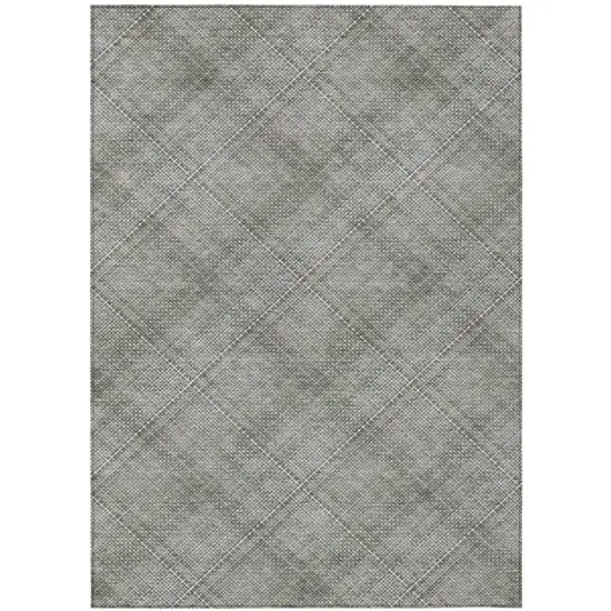 Silver And Gray Plaid Washable Indoor Outdoor Area Rug Photo 3