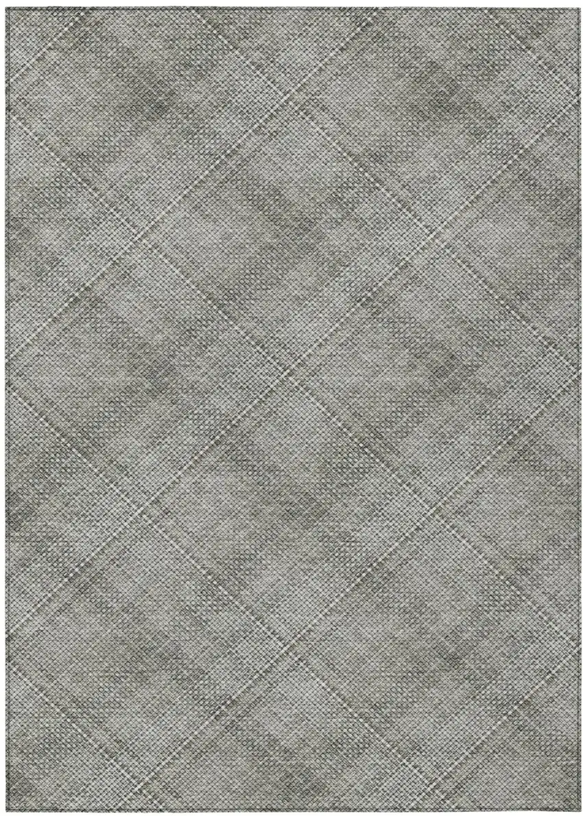 Silver And Gray Plaid Washable Indoor Outdoor Area Rug Photo 3
