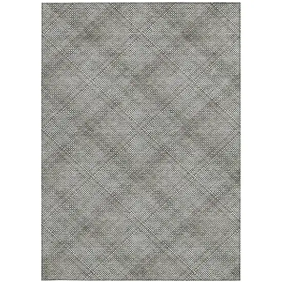Silver And Gray Plaid Washable Indoor Outdoor Area Rug Photo 1