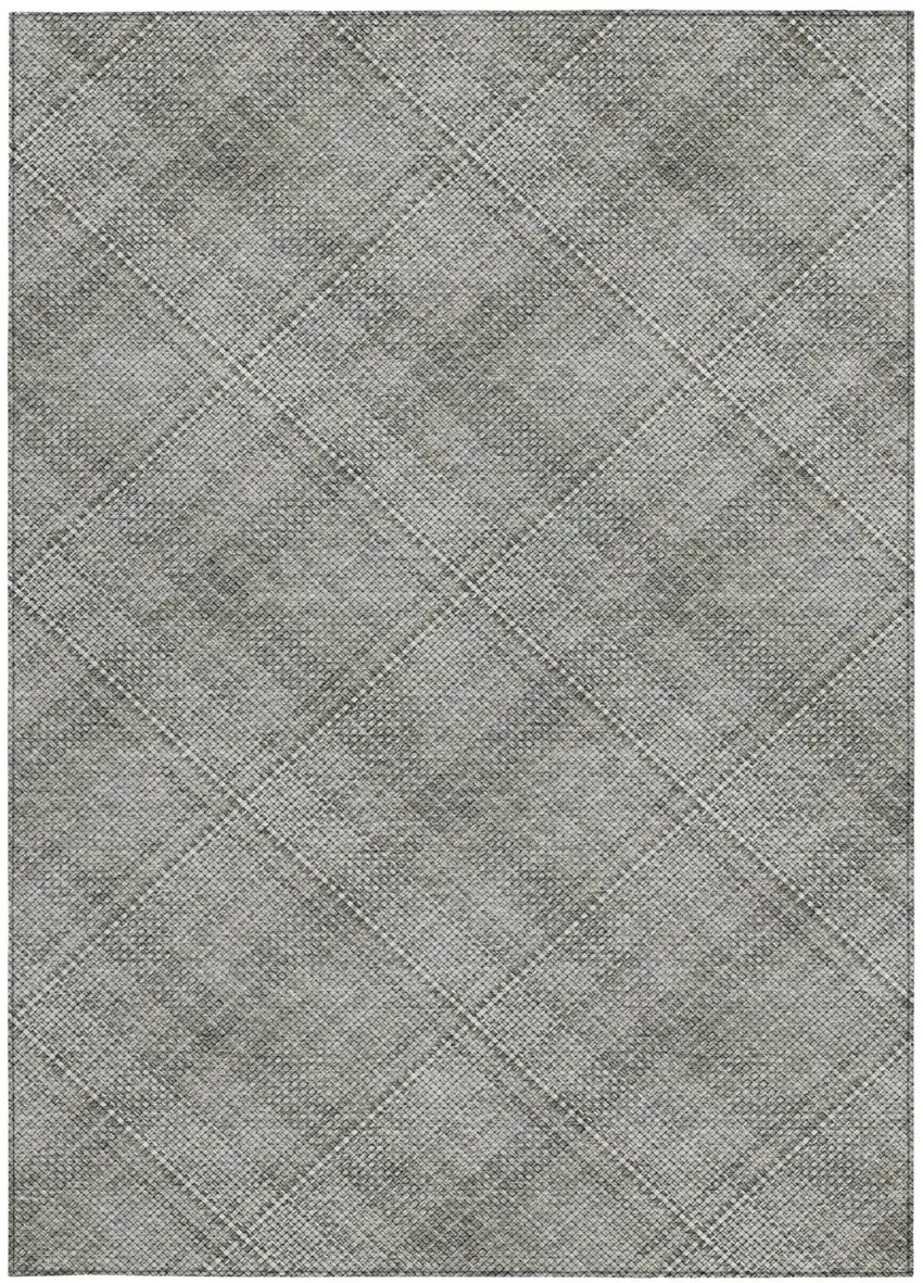 Silver And Gray Plaid Washable Indoor Outdoor Area Rug Photo 1