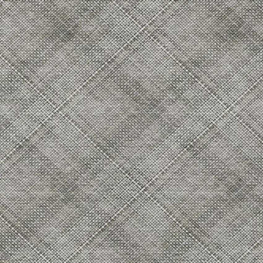 Silver And Gray Plaid Washable Indoor Outdoor Area Rug Photo 1
