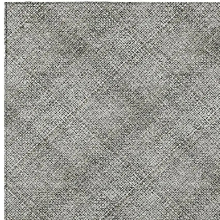 Silver And Gray Plaid Washable Indoor Outdoor Area Rug Photo 8