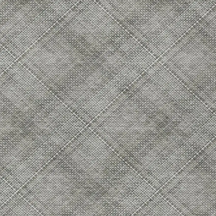 Silver And Gray Plaid Washable Indoor Outdoor Area Rug Photo 1