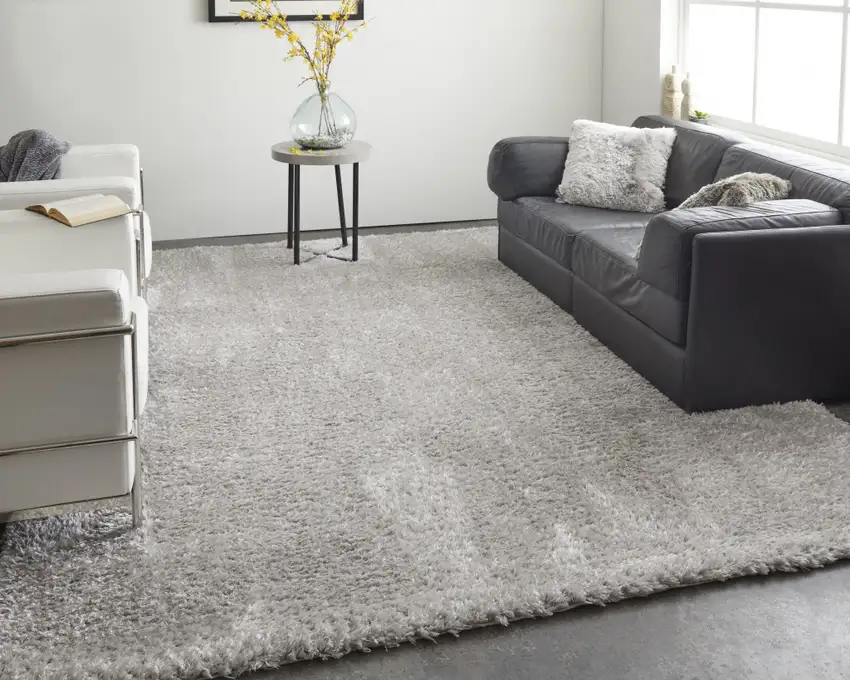 Silver And Gray Shag Power Loom Stain Resistant Area Rug Photo 6