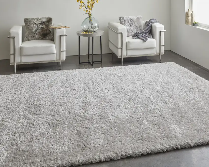 Silver And Gray Shag Power Loom Stain Resistant Area Rug Photo 7