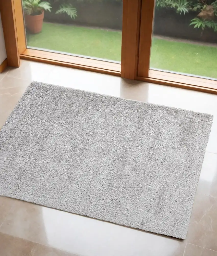 Silver And Gray Shag Power Loom Stain Resistant Area Rug Photo 1