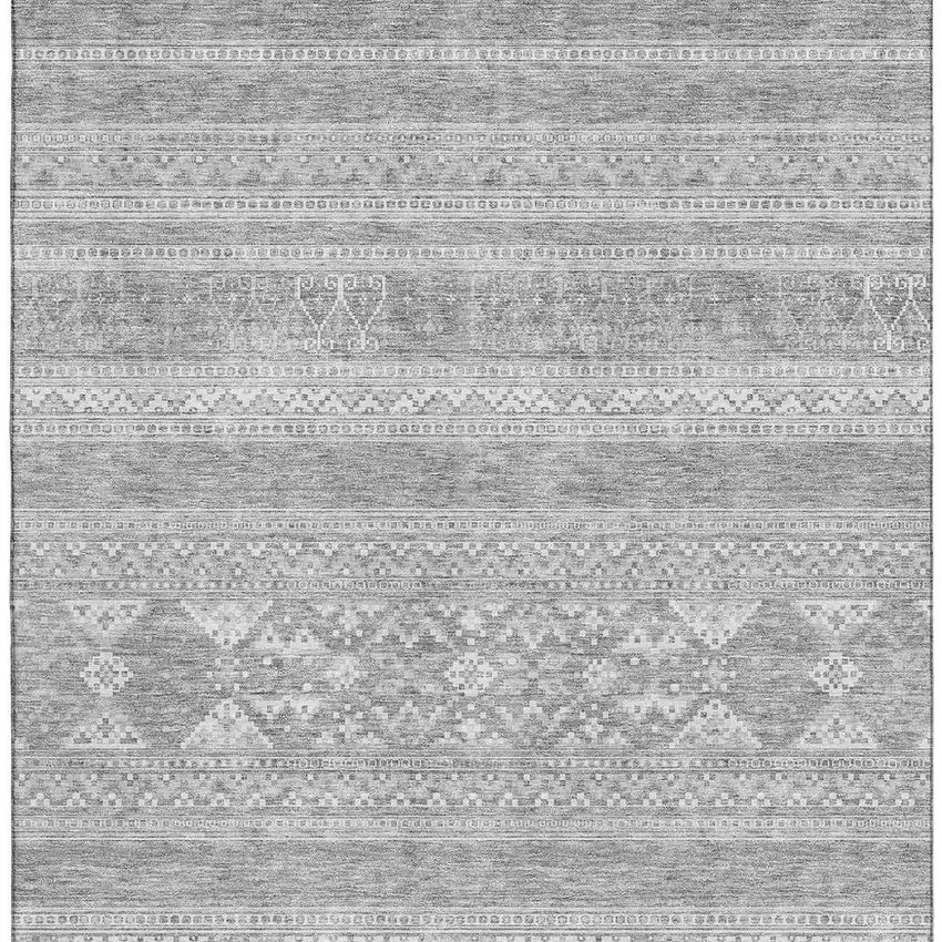 Silver And Gray Southwestern Washable Area Rug With UV Protection Photo 3