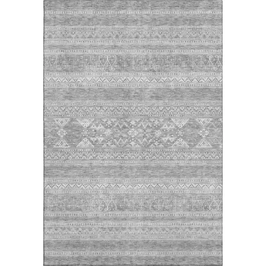 Silver And Gray Southwestern Washable Area Rug With UV Protection Photo 2
