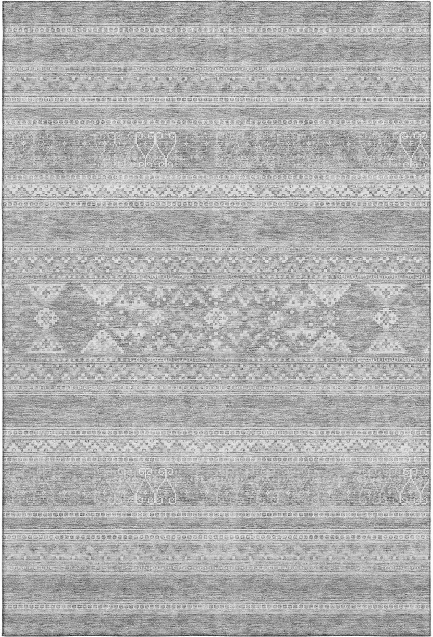 Silver And Gray Southwestern Washable Area Rug With UV Protection Photo 2