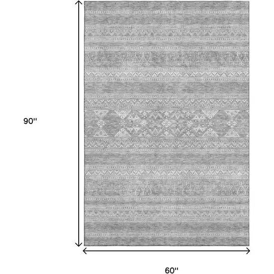 Silver And Gray Southwestern Washable Area Rug With UV Protection Photo 3