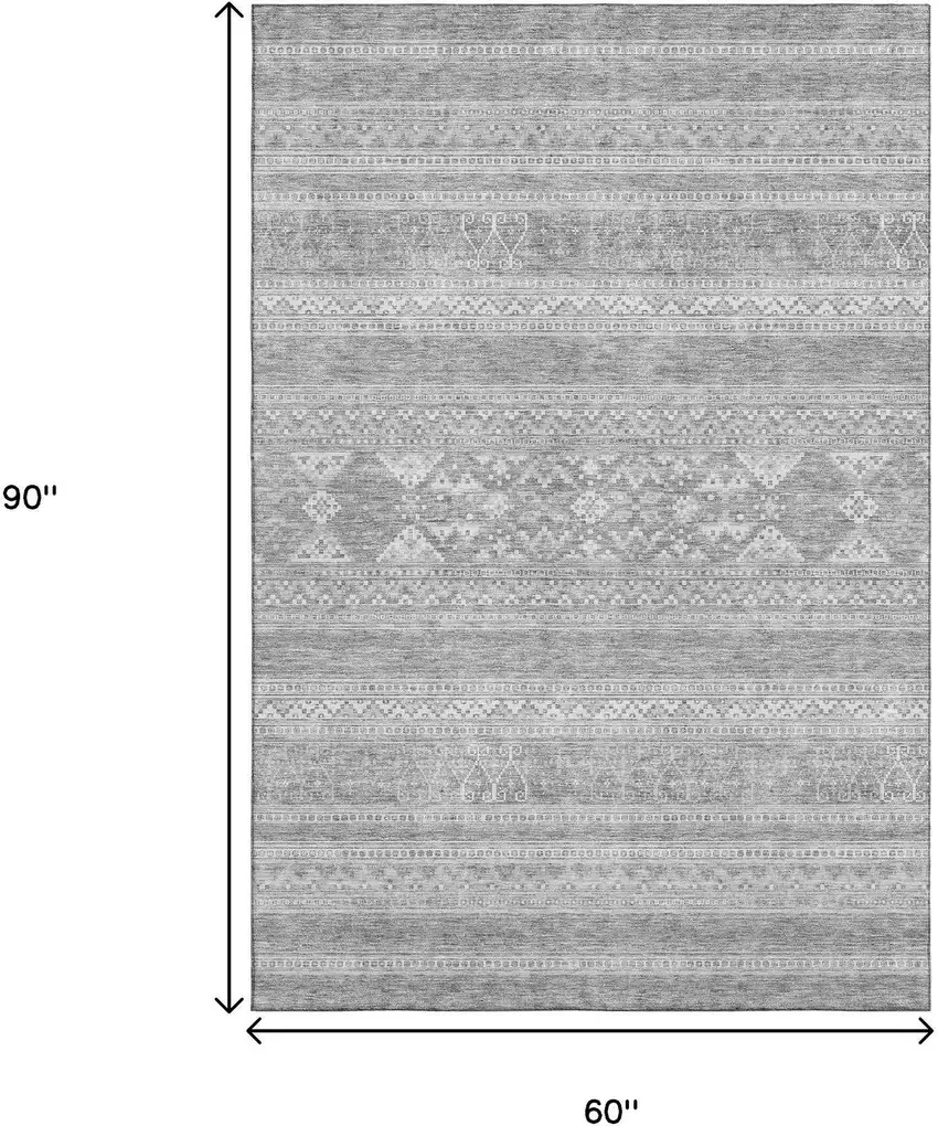 Silver And Gray Southwestern Washable Area Rug With UV Protection Photo 3