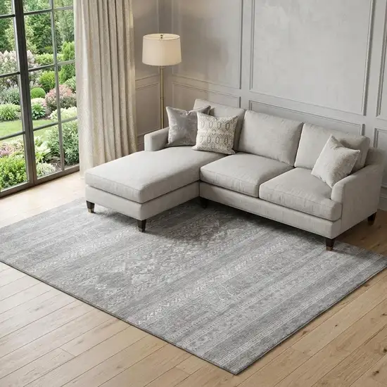 Silver And Gray Southwestern Washable Area Rug With UV Protection Photo 1