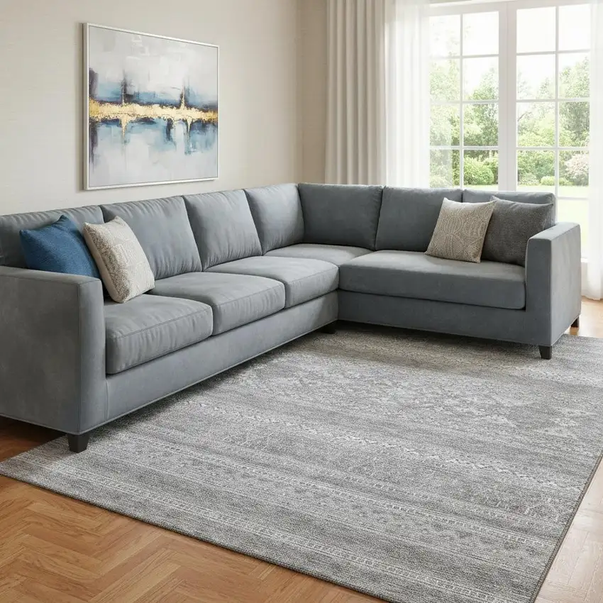 Silver And Gray Southwestern Washable Area Rug With UV Protection Photo 1