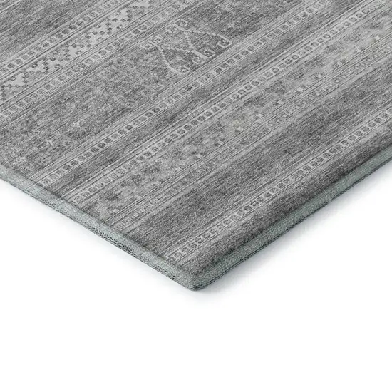 Silver And Gray Southwestern Washable Area Rug With UV Protection Photo 7