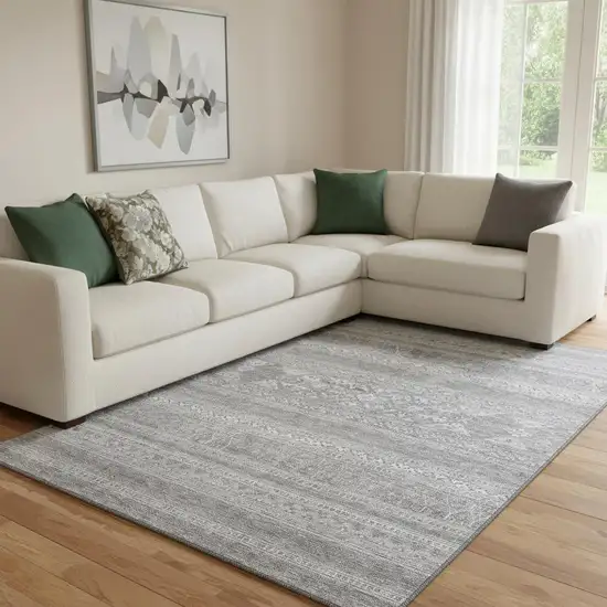 Silver And Gray Southwestern Washable Area Rug With UV Protection Photo 1