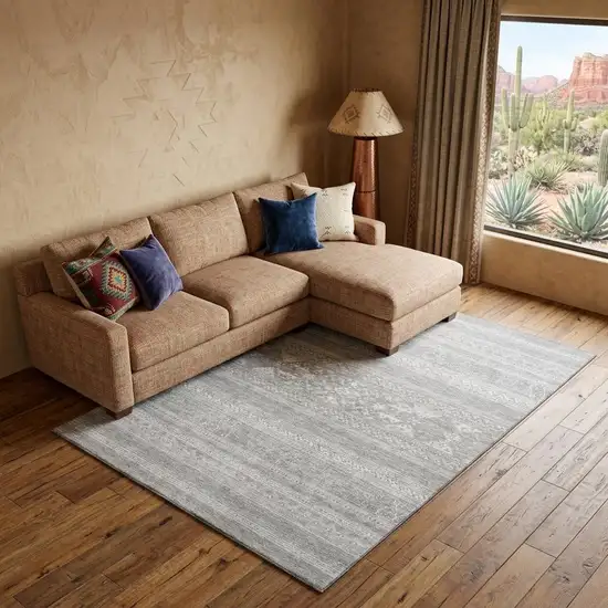 Silver And Gray Southwestern Washable Area Rug With UV Protection Photo 1