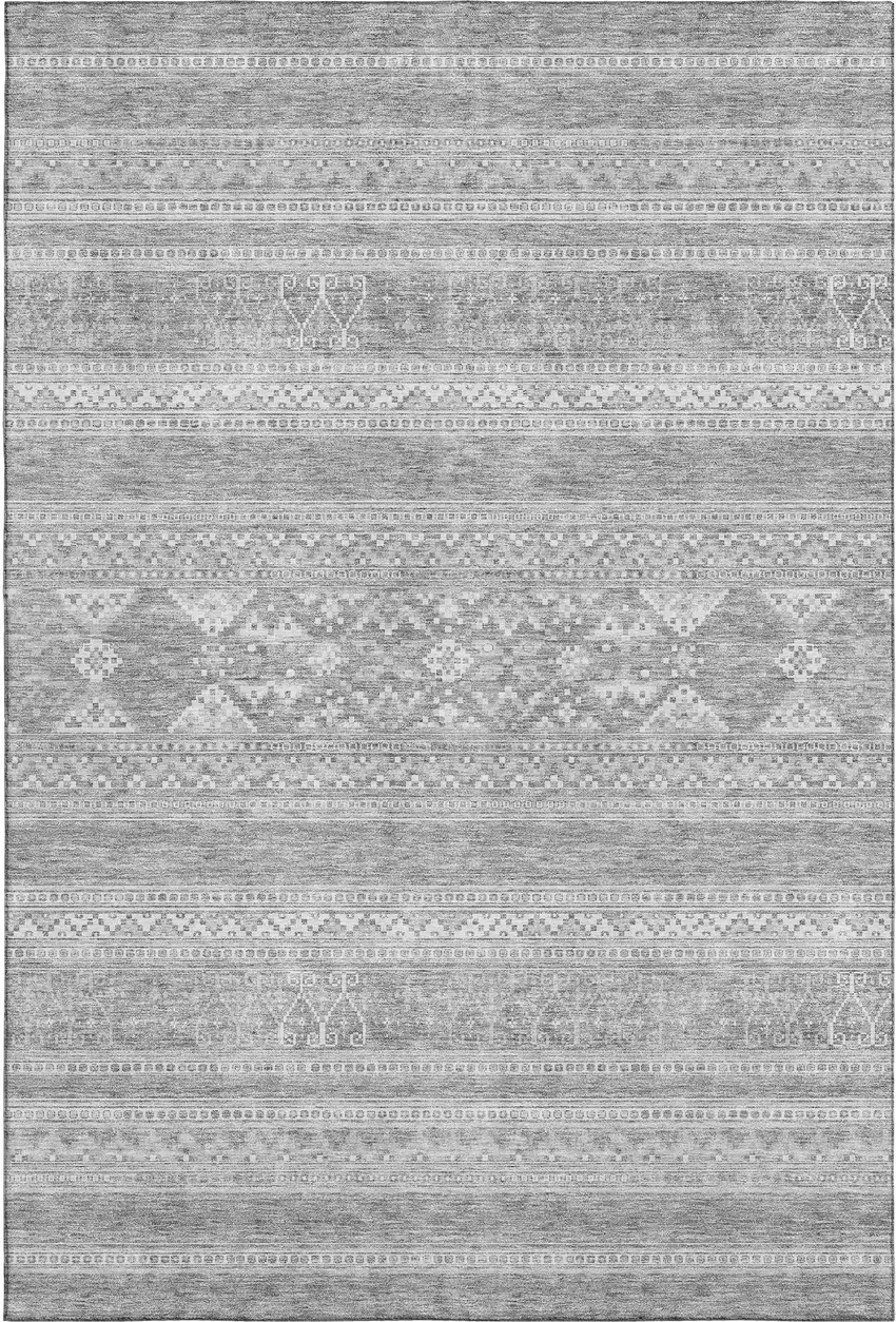 Silver And Gray Southwestern Washable Area Rug With UV Protection Photo 2