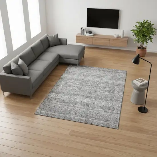 Silver And Gray Southwestern Washable Area Rug With UV Protection Photo 1