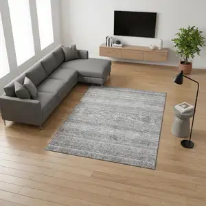 Photo of Silver And Gray Southwestern Washable Area Rug With UV Protection