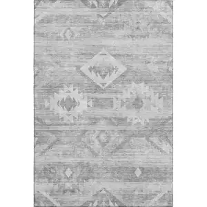Photo of Silver And Gray Southwestern Washable Area Rug With UV Protection