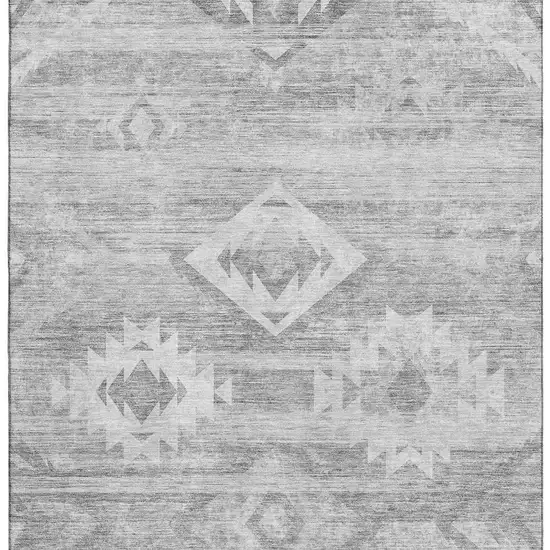 Silver And Gray Southwestern Washable Area Rug With UV Protection Photo 3
