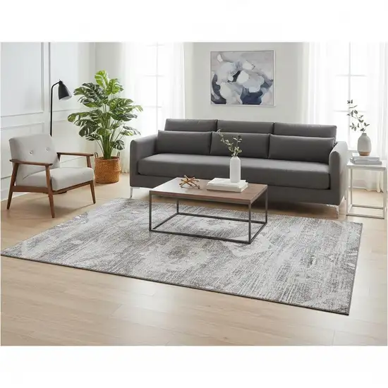 Silver And Gray Southwestern Washable Area Rug With UV Protection Photo 2