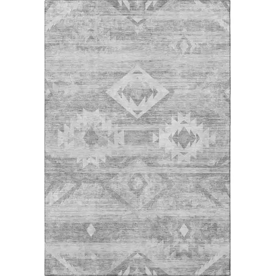 Silver And Gray Southwestern Washable Area Rug With UV Protection Photo 4