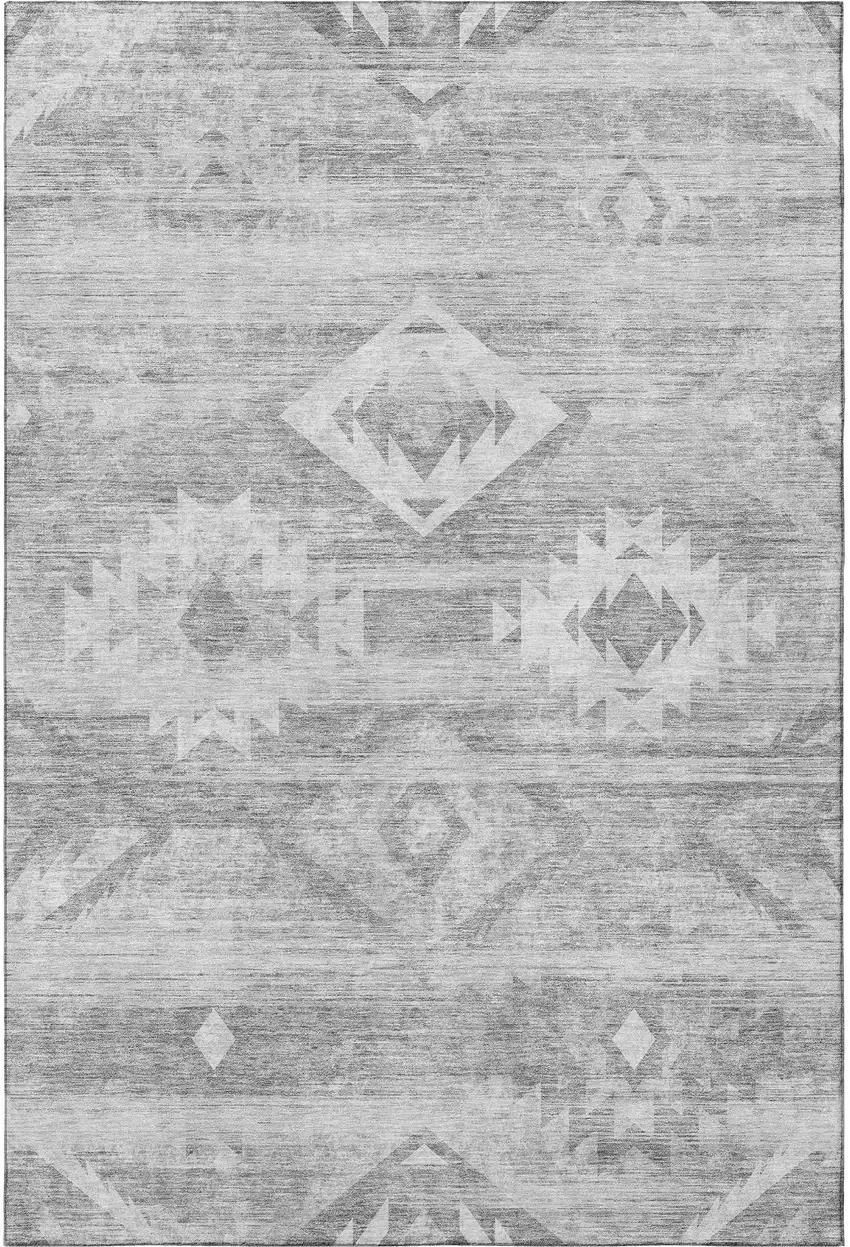 Silver And Gray Southwestern Washable Area Rug With UV Protection Photo 4