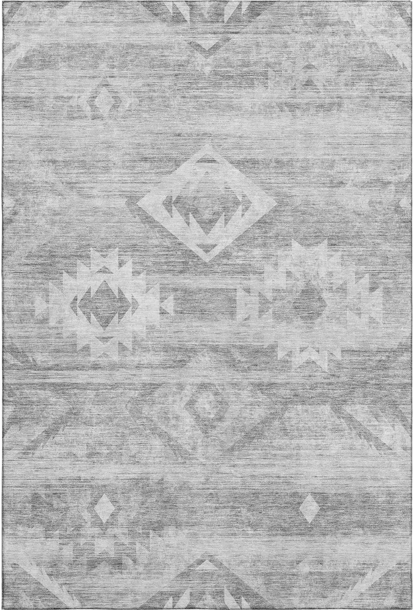 Silver And Gray Southwestern Washable Area Rug With UV Protection Photo 1