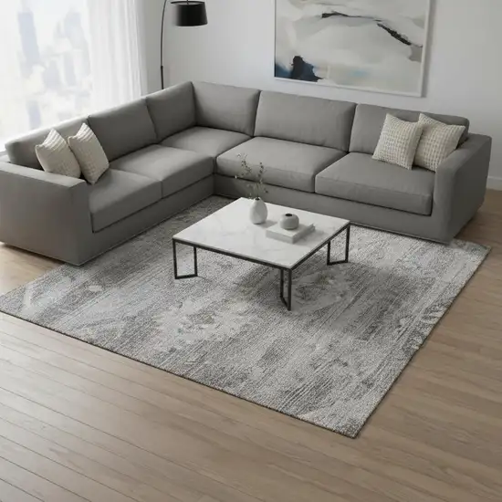 Silver And Gray Southwestern Washable Area Rug With UV Protection Photo 2