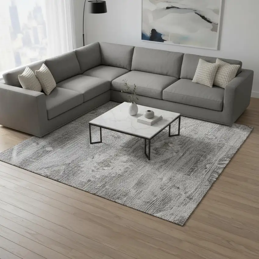 Silver And Gray Southwestern Washable Area Rug With UV Protection Photo 2