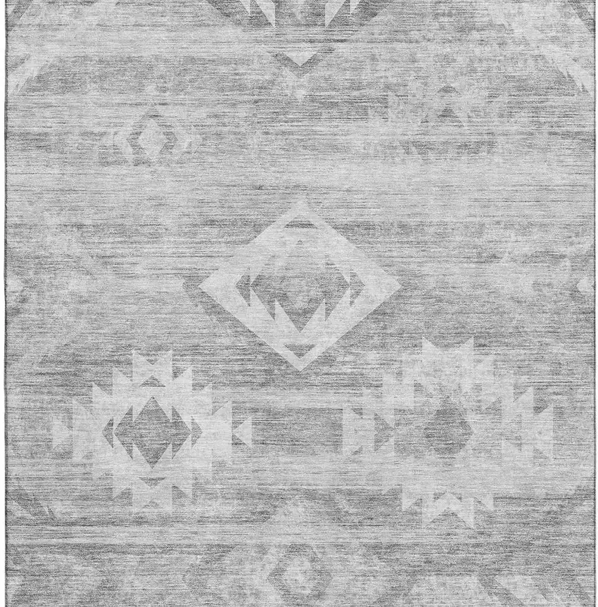 Silver And Gray Southwestern Washable Area Rug With UV Protection Photo 4