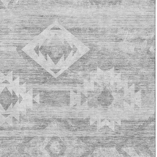 Silver And Gray Southwestern Washable Area Rug With UV Protection Photo 3