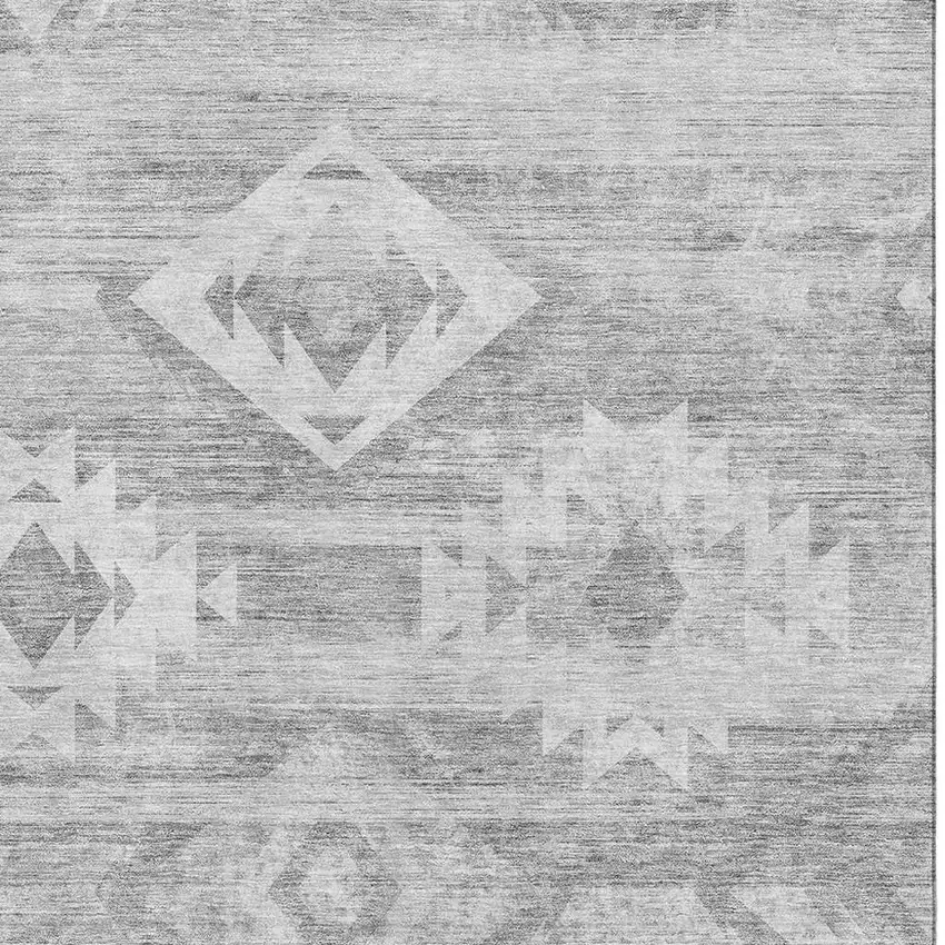 Silver And Gray Southwestern Washable Area Rug With UV Protection Photo 3