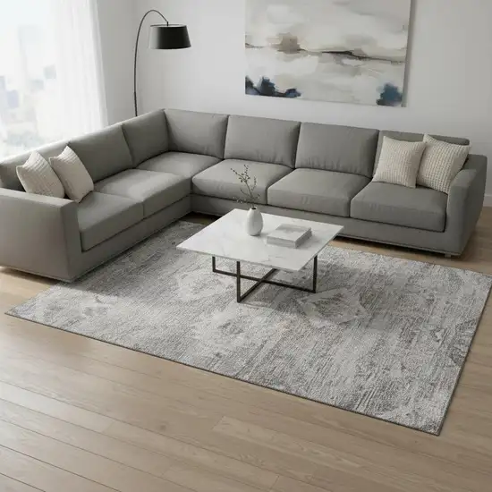 Silver And Gray Southwestern Washable Area Rug With UV Protection Photo 2