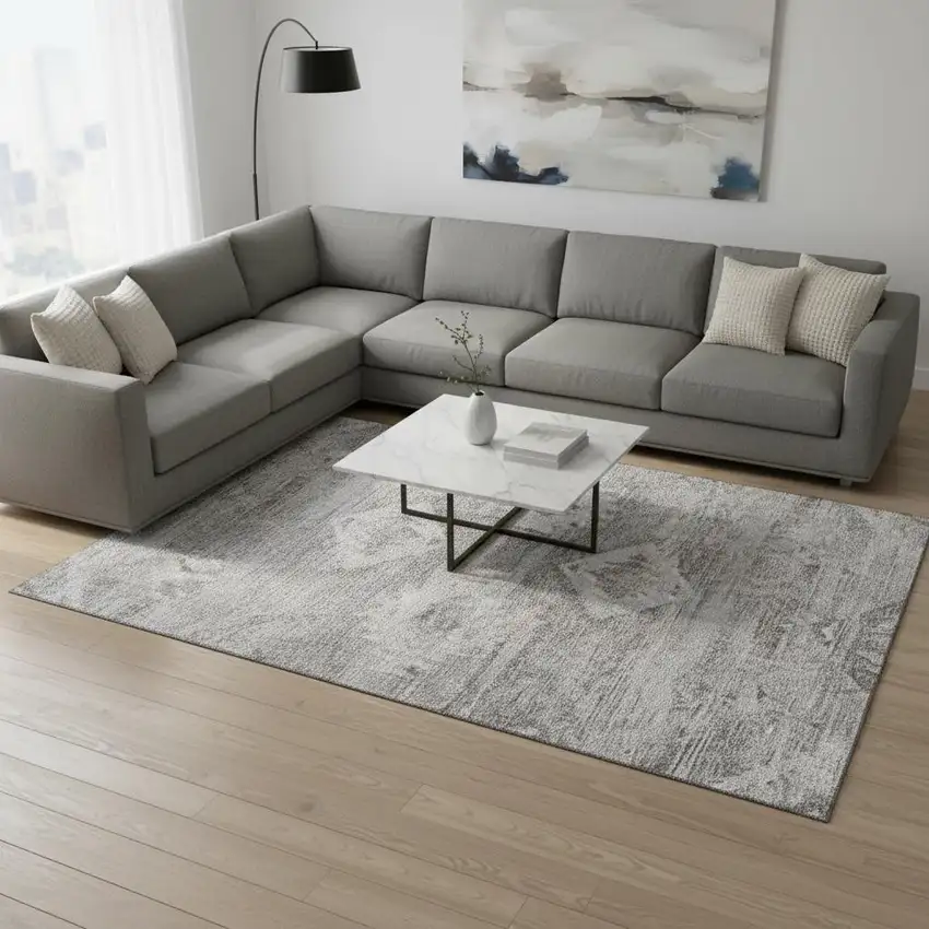 Silver And Gray Southwestern Washable Area Rug With UV Protection Photo 2