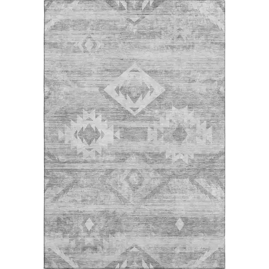 Silver And Gray Southwestern Washable Area Rug With UV Protection Photo 1
