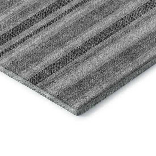 Silver And Gray Striped Washable Area Rug With UV Protection Photo 9