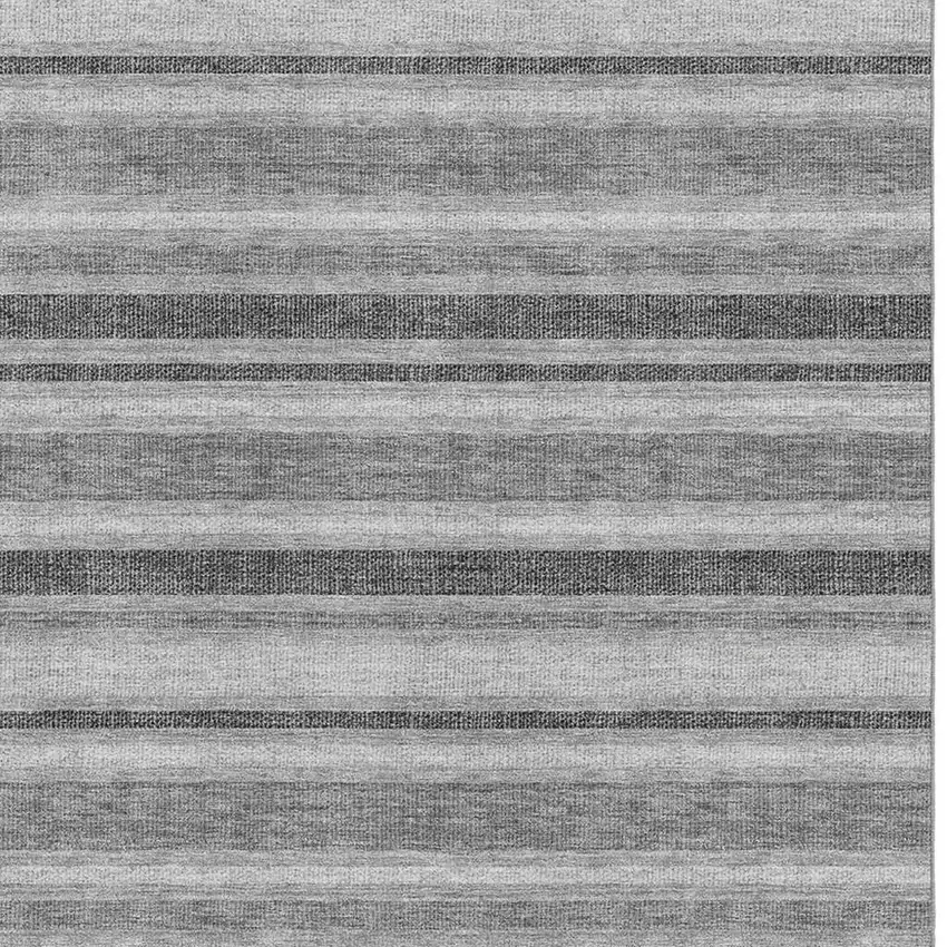 Silver And Gray Striped Washable Area Rug With UV Protection Photo 3