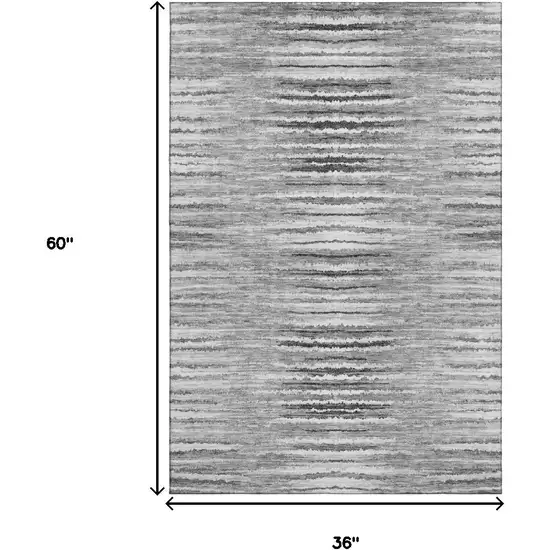 Silver And Gray Striped Washable Area Rug With UV Protection Photo 3