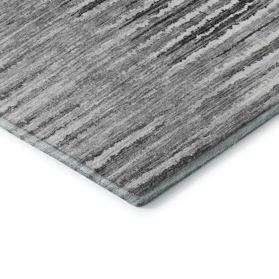 Silver And Gray Striped Washable Area Rug With UV Protection Photo 7