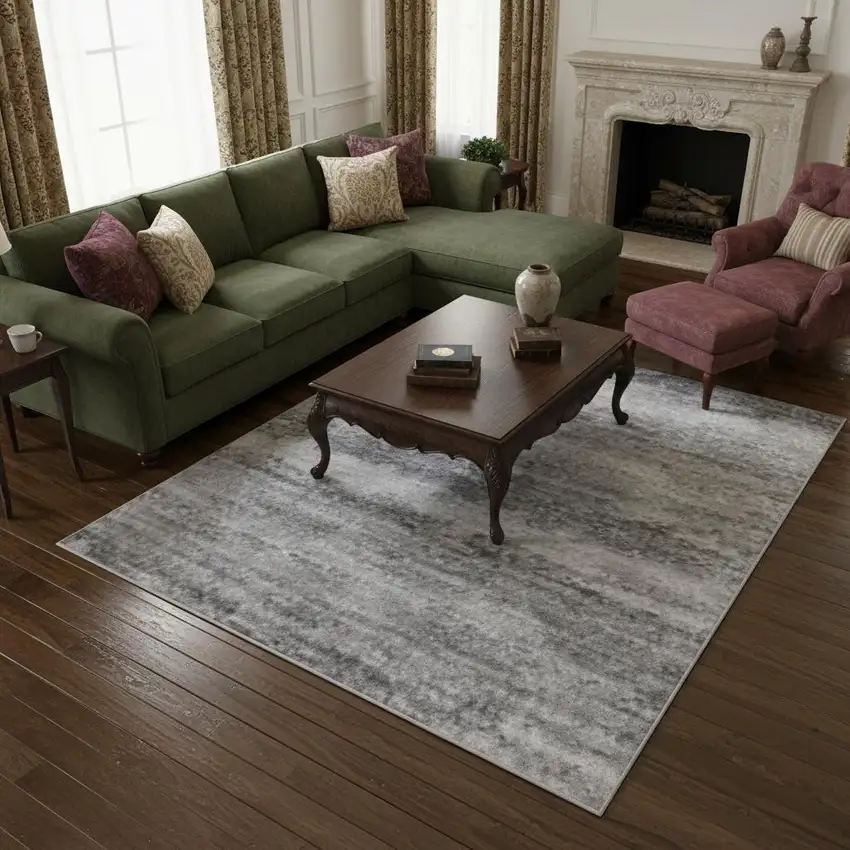 Silver And Gray Striped Washable Area Rug With UV Protection Photo 2