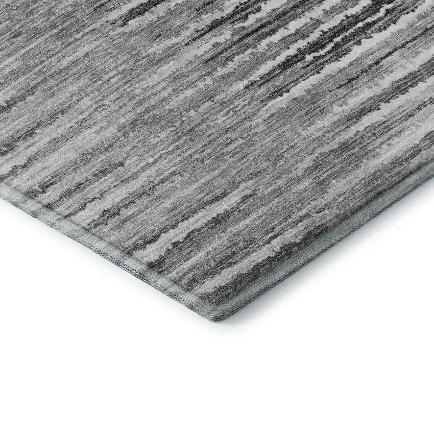 Silver And Gray Striped Washable Area Rug With UV Protection Photo 8