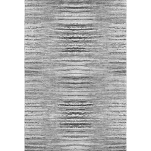 Photo of Silver And Gray Striped Washable Area Rug With UV Protection