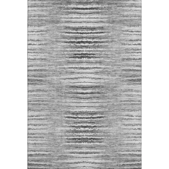Silver And Gray Striped Washable Area Rug With UV Protection Photo 1